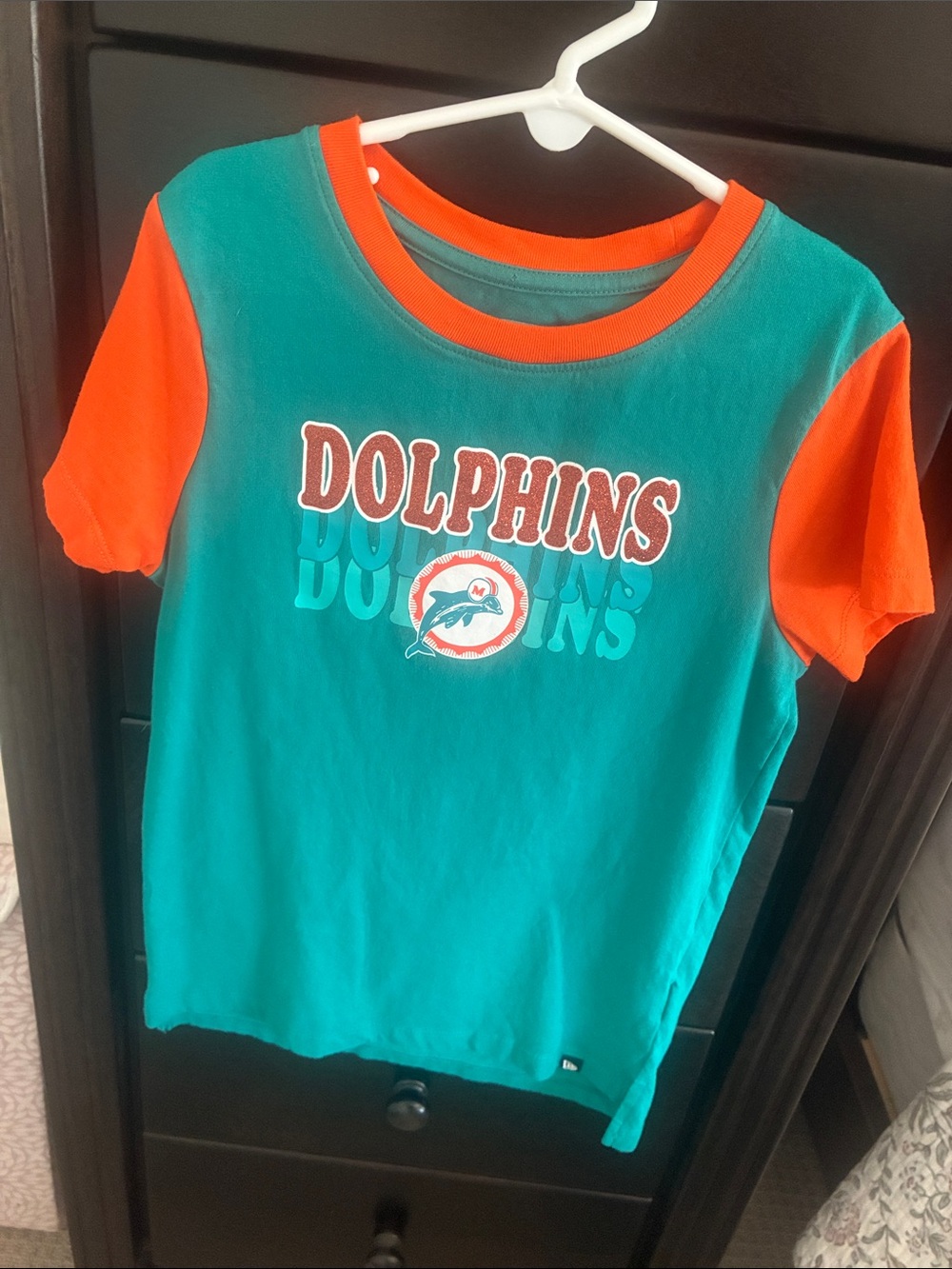 New Era Kids Dolphins Ringer Tee - Teal & Orange